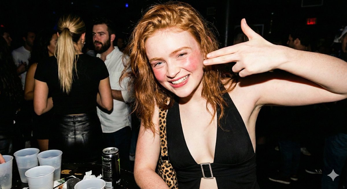 Hyper-realistic Candid Nightlife Photo of Sadie Sink (Duplicate) — example 2