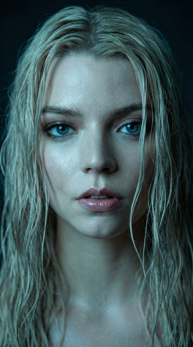 Hyper-realistic Macro Portrait of Anya Taylor-Joy with Wet Hair — example 1