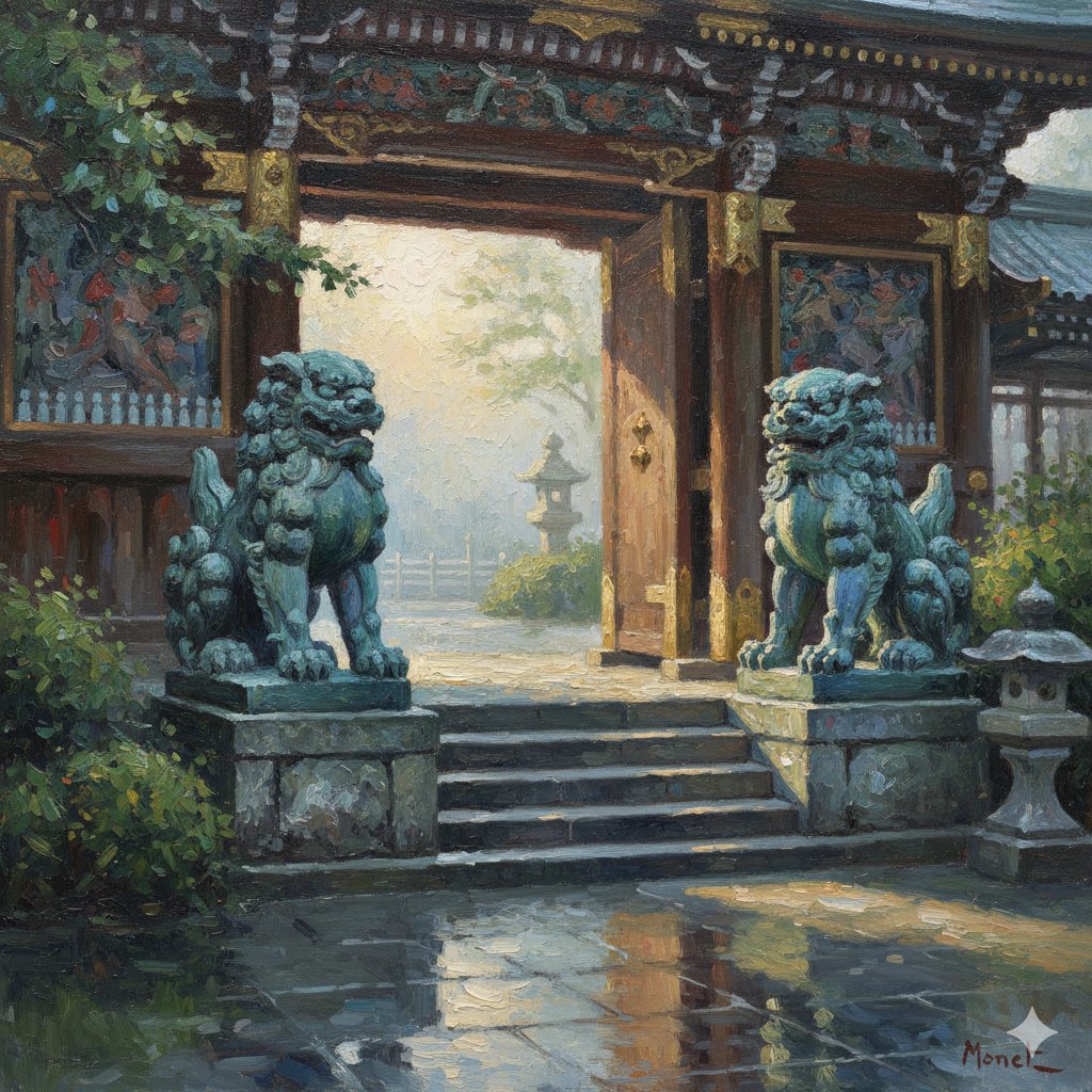 Transforming Yomeimon's Karajishi into a Monet-style Painting — example 1