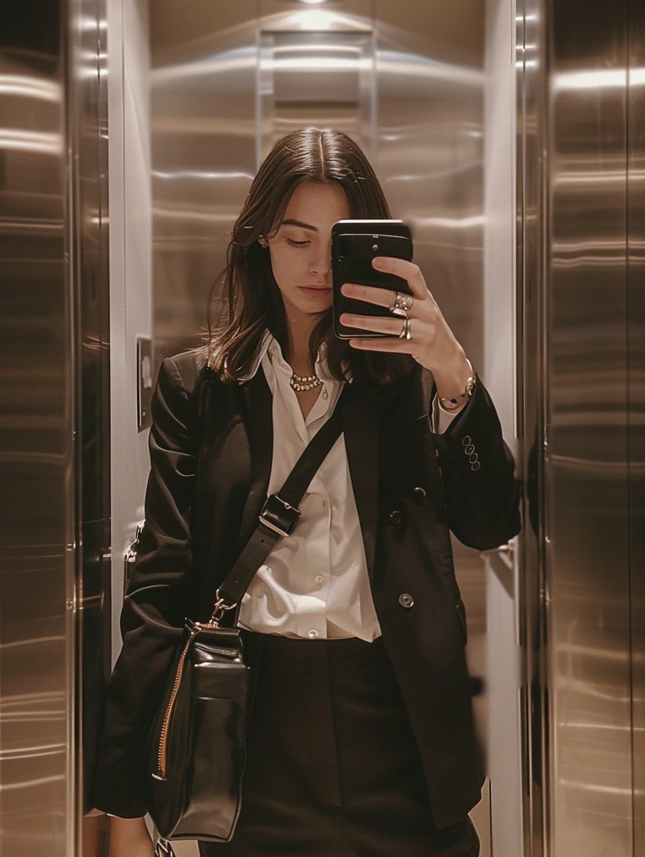 iPhone Mirror Selfie with Old Money Corporate Elegance Vibe — example 1