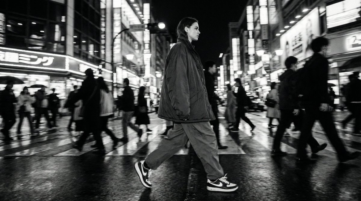 Template for Cinematic B&W Street Fashion Editorial — example 1