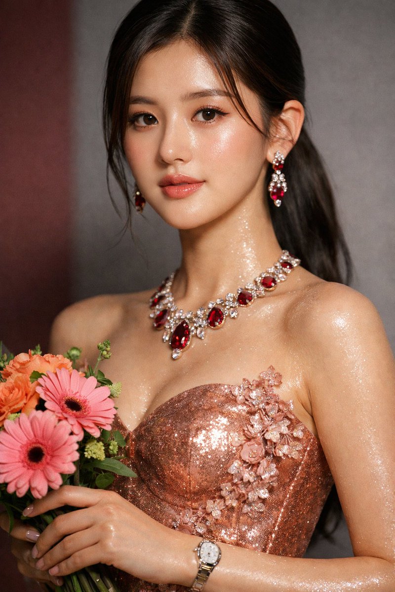 Macro Portrait of Zhao Lushi in Sequined Gown — example 1
