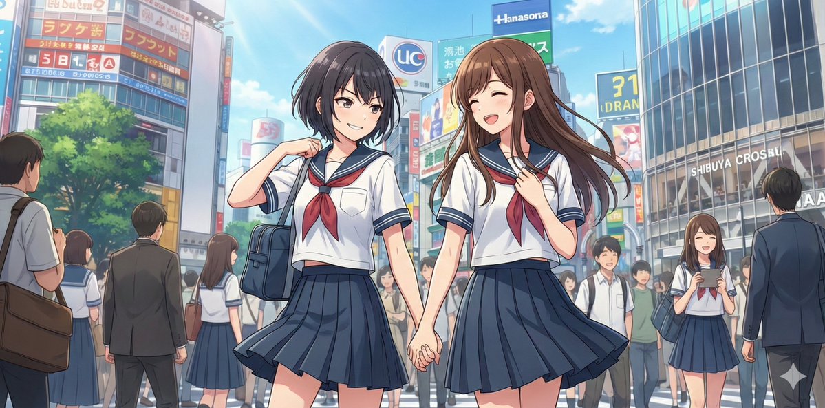 NanoBananaPro Image Generation Prompt: Two High School Girls in Shibuya — example 1