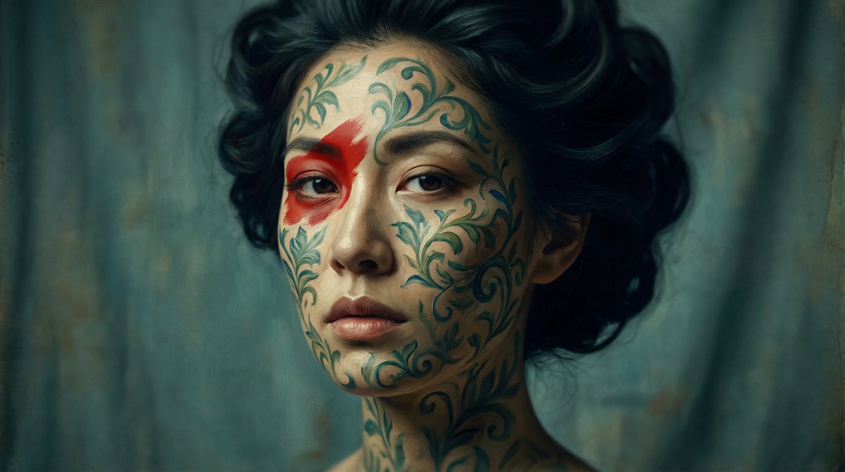 Cinematic Portrait with Botanical Skin Patterns — example 1