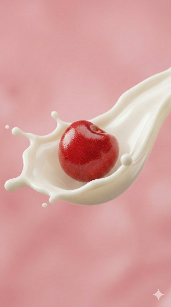Ultra-Macro Cherry in Milk Splash — example 1