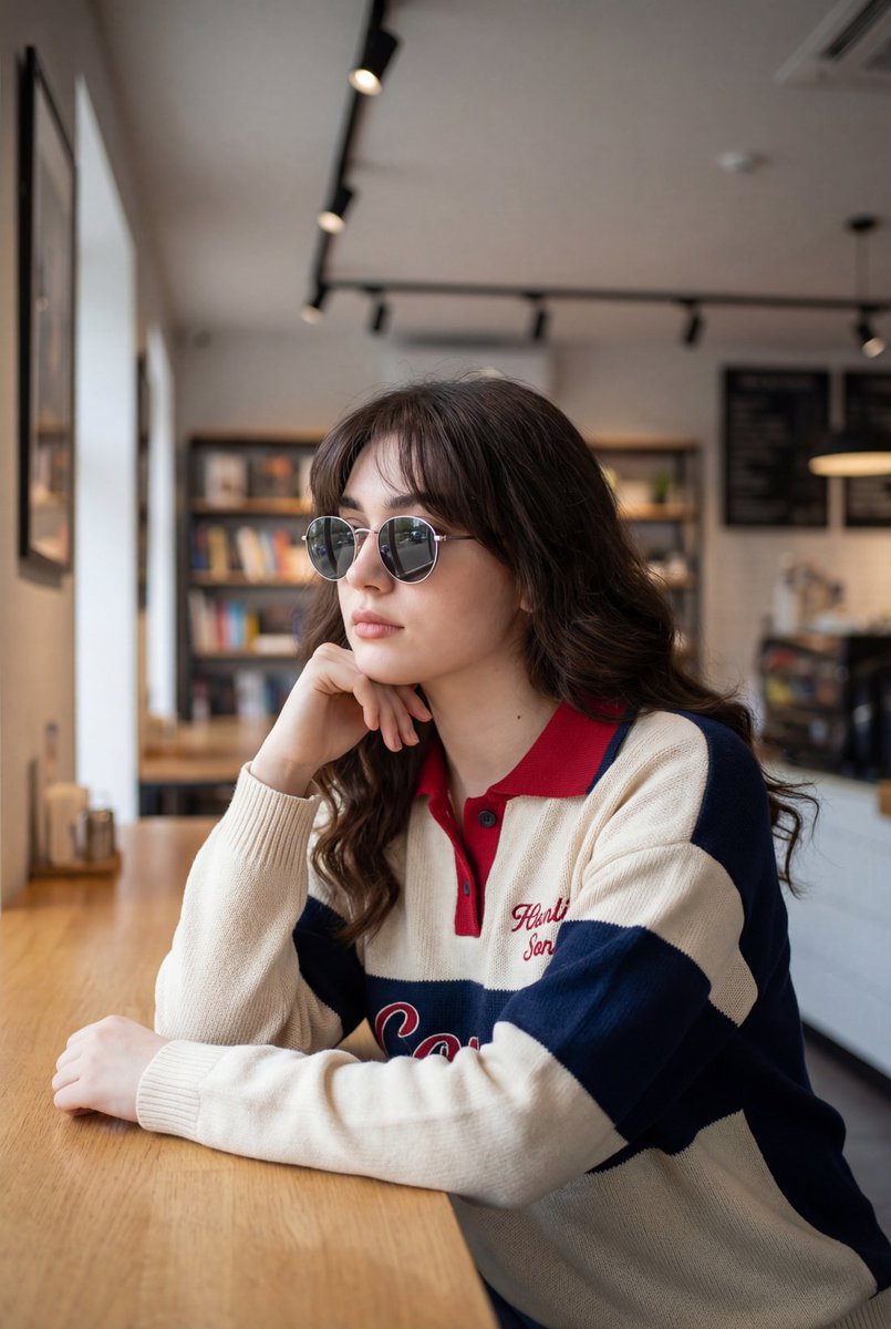 Introspective Lifestyle Portrait in a Modern Café — example 1