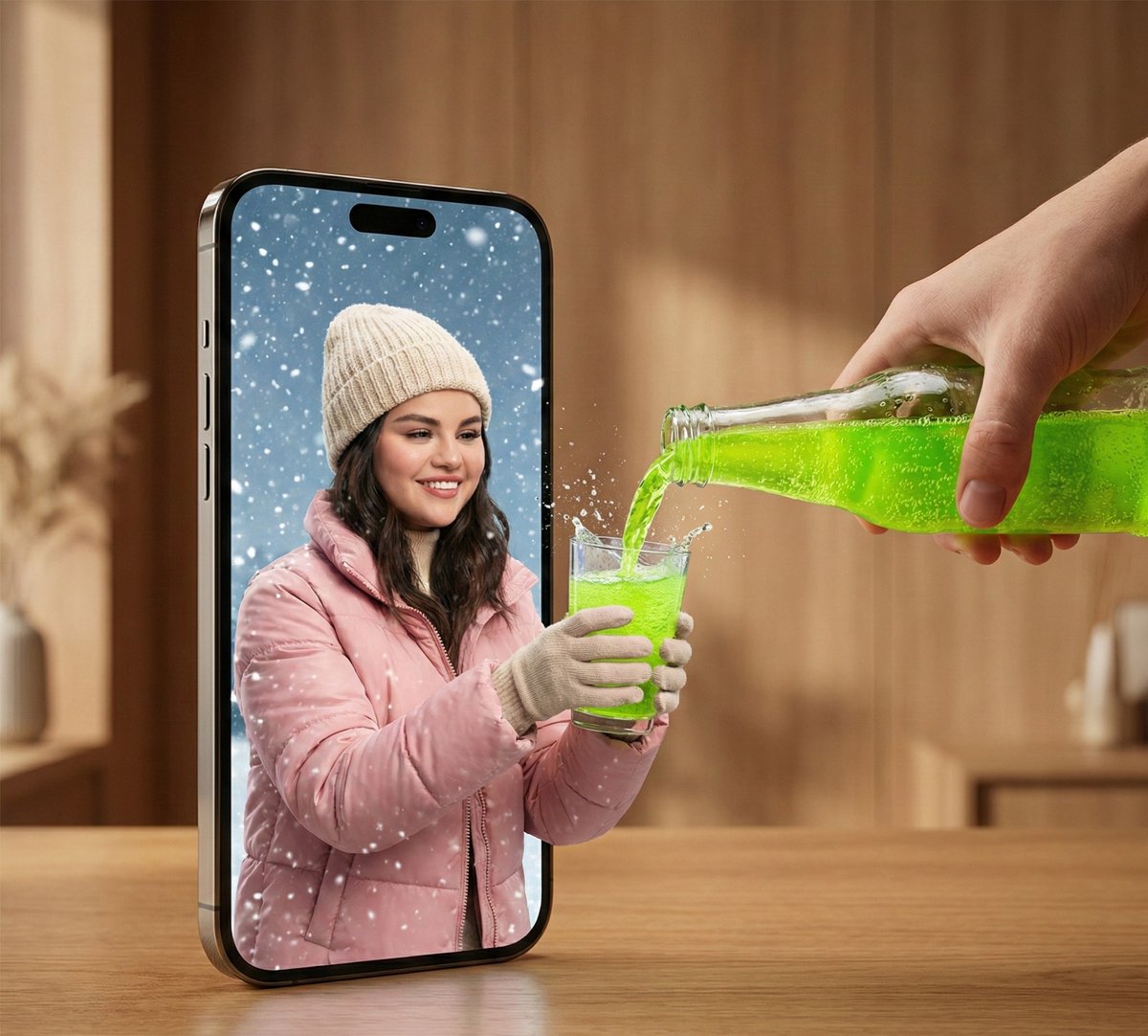 Surreal Smartphone Portal with Frozen Liquid Splash
