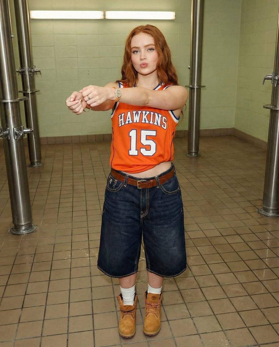 Y2K Streetwear Portrait of Sadie Sink in a Locker Room — example 3