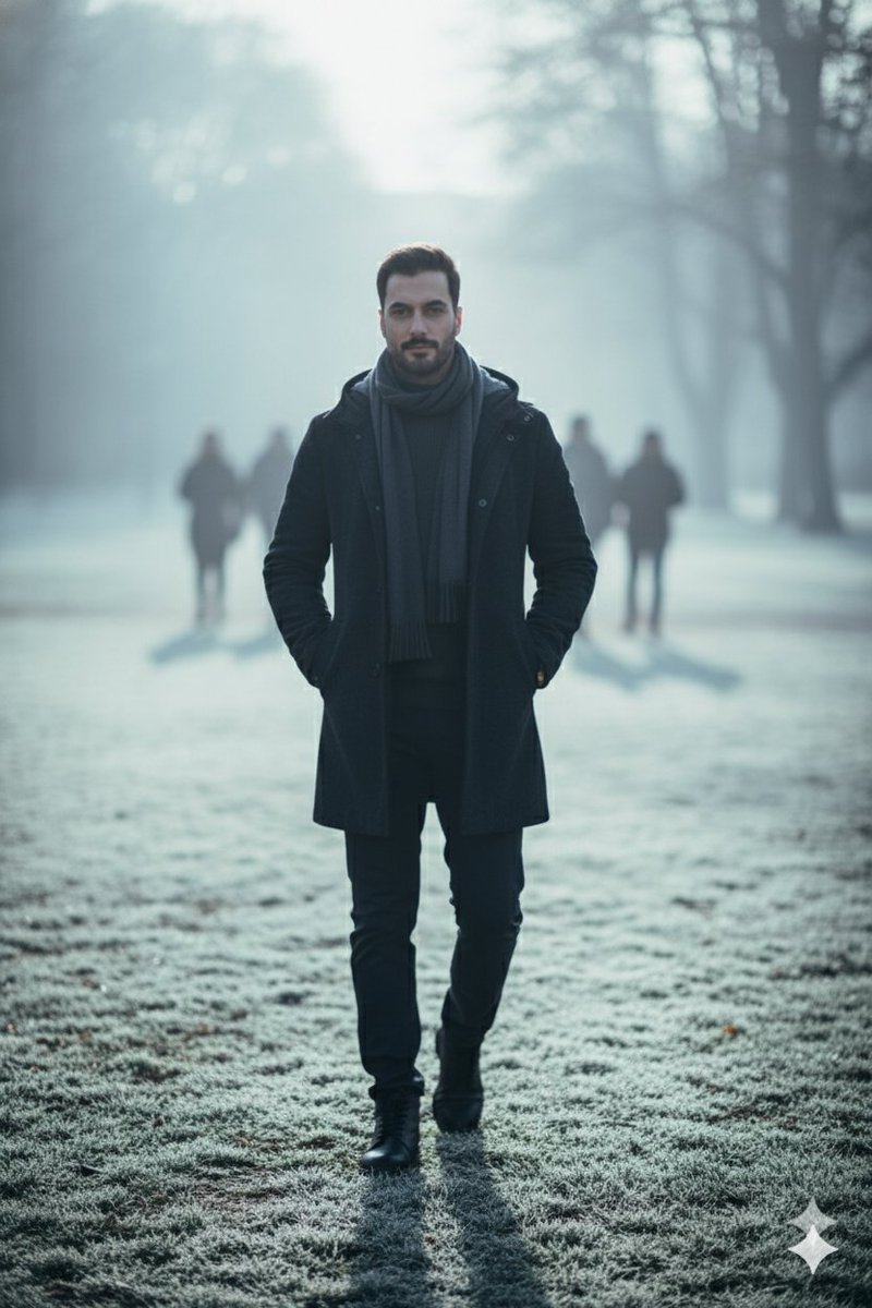 Hyperreal winter park walk portrait — example 1