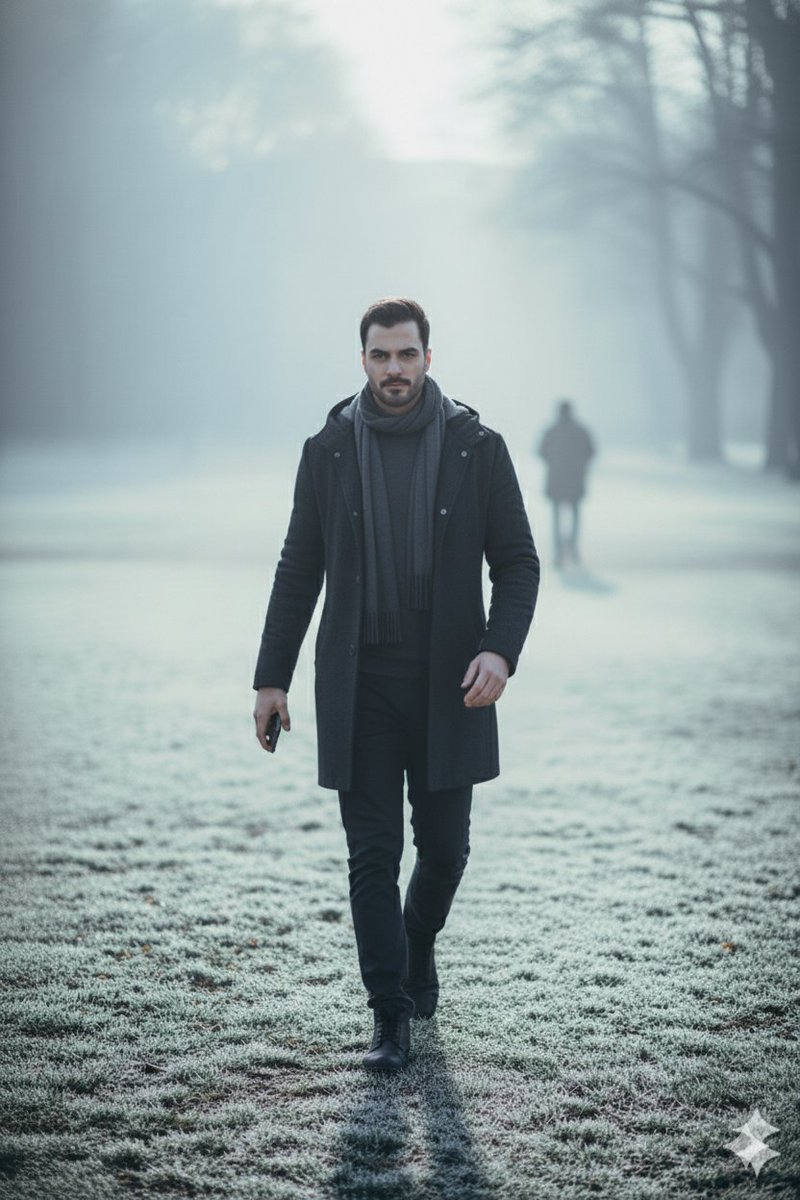 Hyperreal winter park walk portrait — example 2