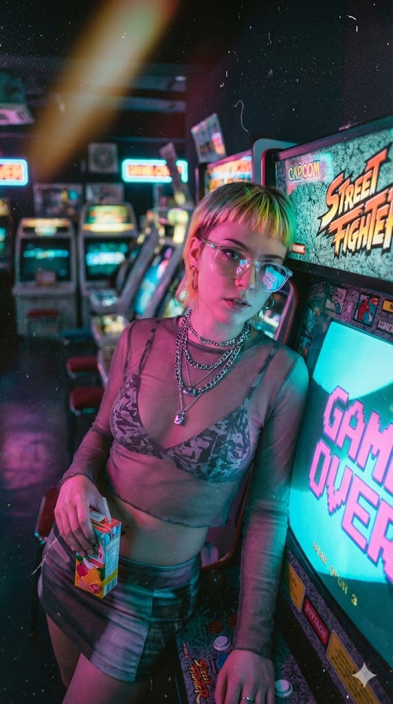 Retro-Futuristic Arcade Photography Portrait — example 1