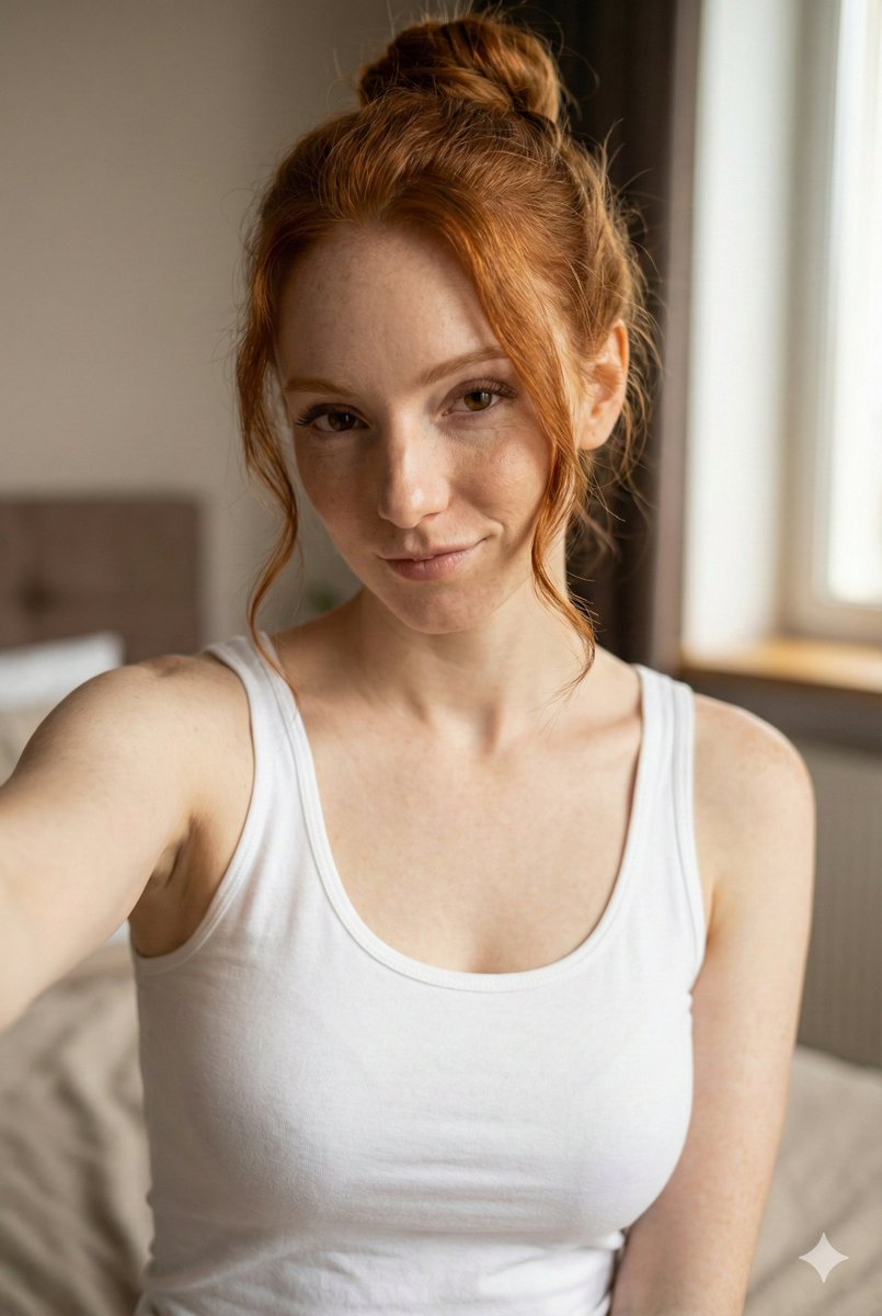 JSON Prompt for Flirty Morning Selfie Portrait — example 1