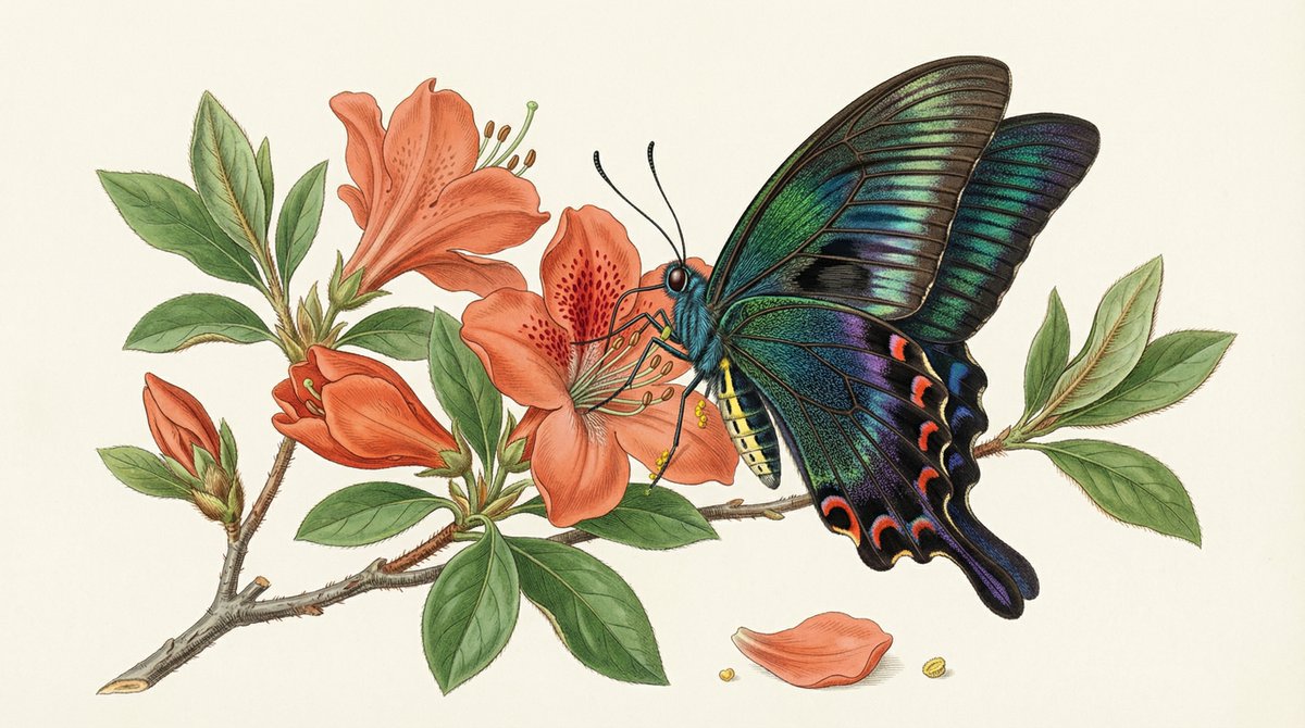 Precise Natural History Illustration Prompt: Chinese Peacock Butterfly — example 1