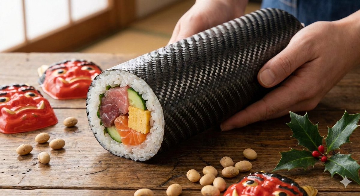 Carbon Pattern Printed Ehomaki Sushi Roll — example 1
