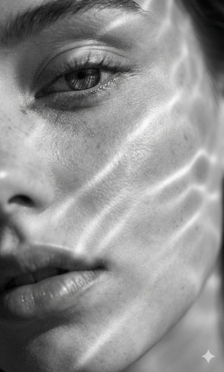 Surreal Black and White Close-Up Portrait with Luminous Lines — example 2