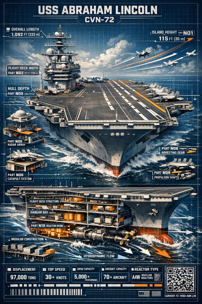 Cinematic Engineering Infographic of USS Abraham Lincoln — example 2