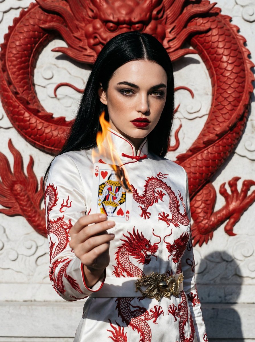 Fashion Portrait with Chinese Dragon Qipao — example 1