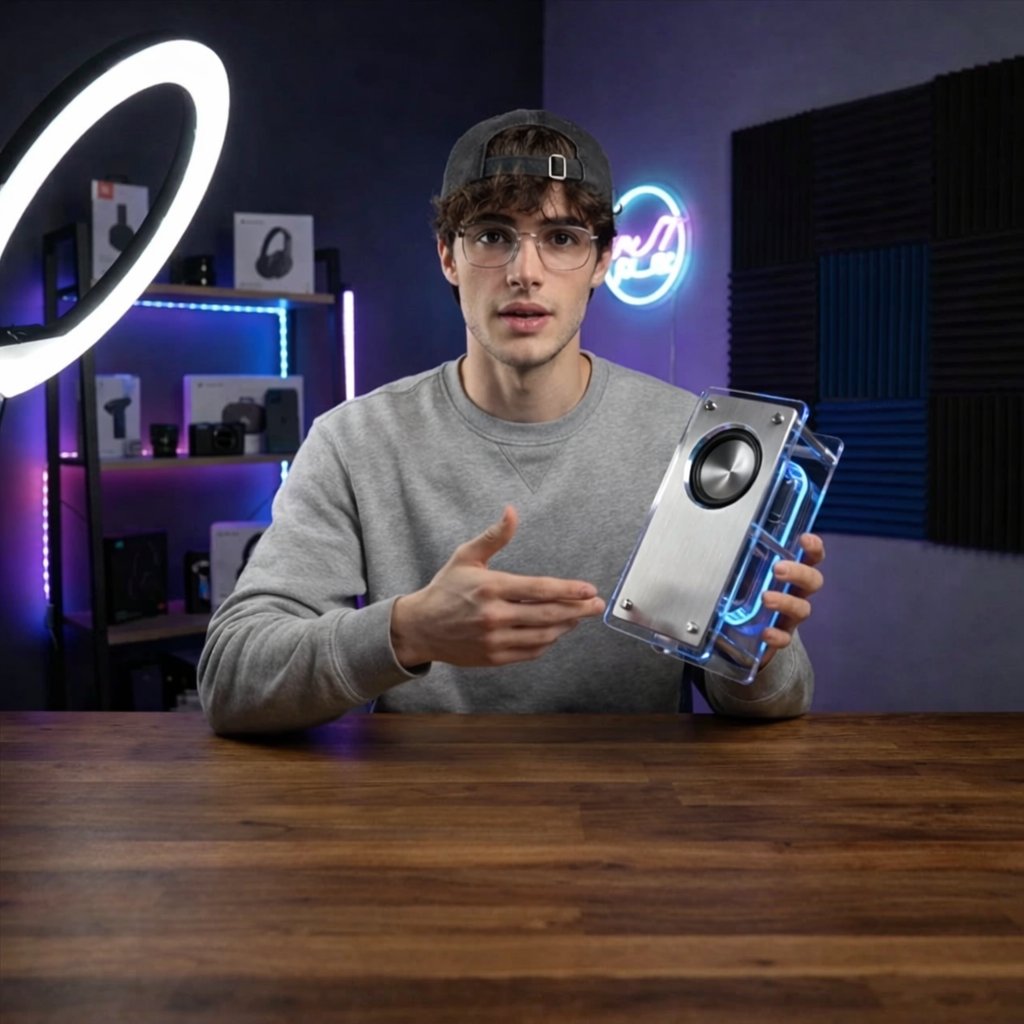 Tech YouTuber Demoing Bluetooth Speaker Video Prompt — example 1