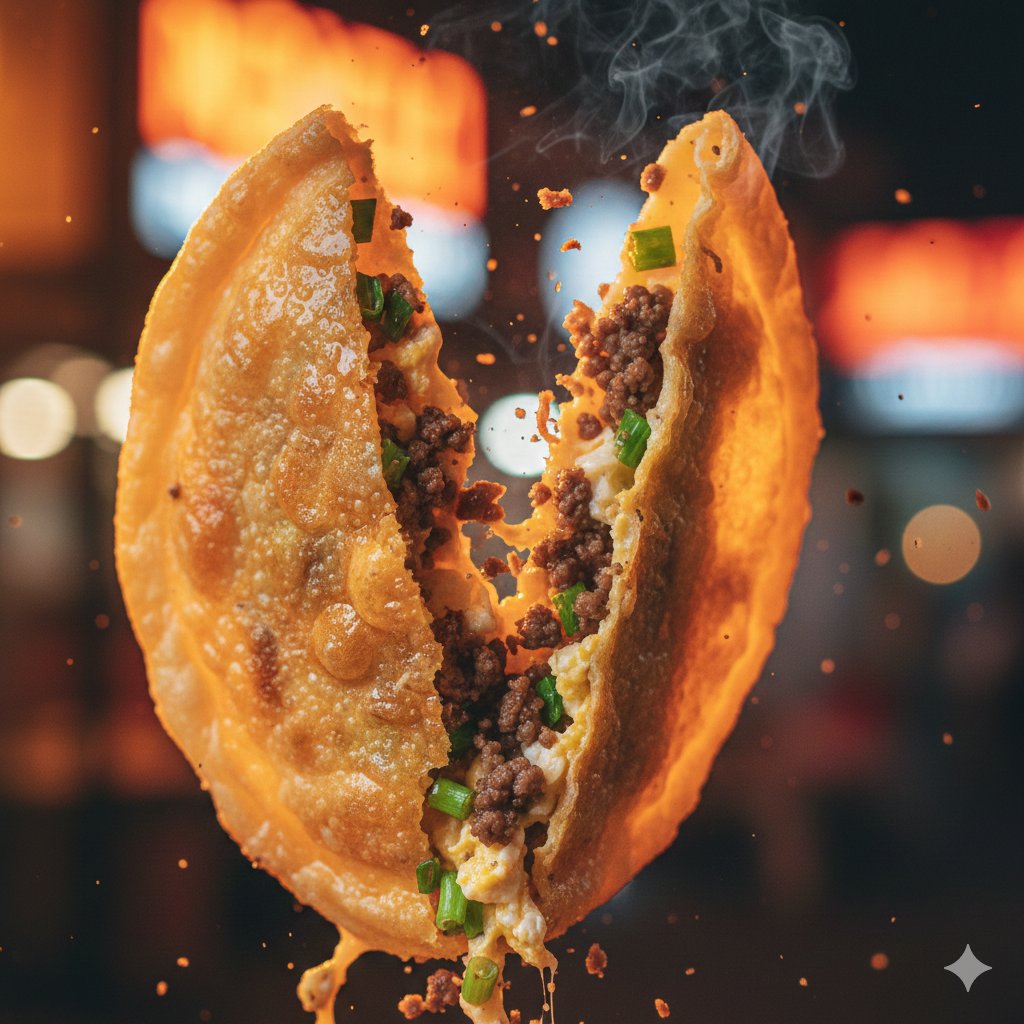Macro Food Photography of Martabak Telur Prompt — example 1