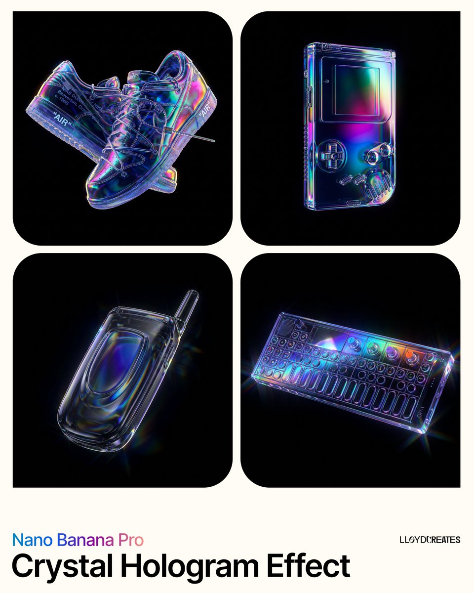 Crystal Hologram Product Photography Prompt — example 1
