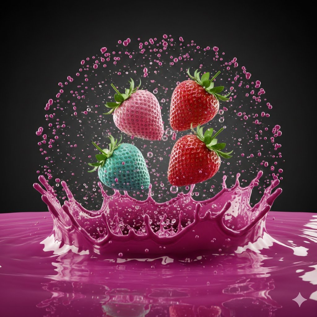 Hyper-realistic Strawberries Splashing in Liquid Prompt — example 2