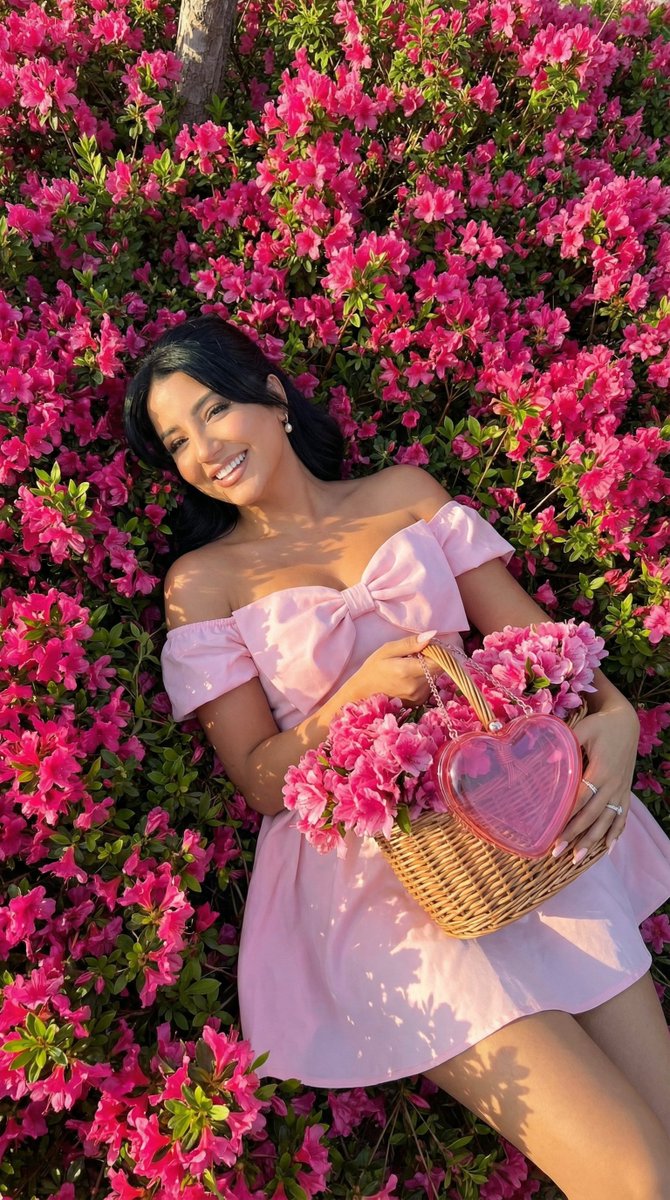Overhead Romantic Fashion Editorial in a Flower Field — example 1