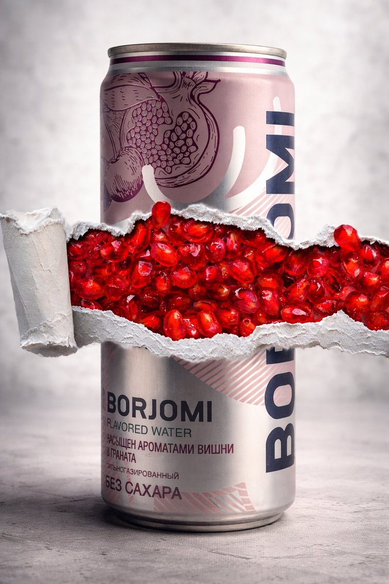 8K Product Photography with Conceptual Cutaway (Borjomi) — example 1