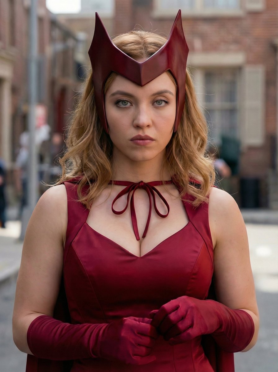 Cinematic Portrait of Sydney Sweeney as Wanda Maximoff — example 1