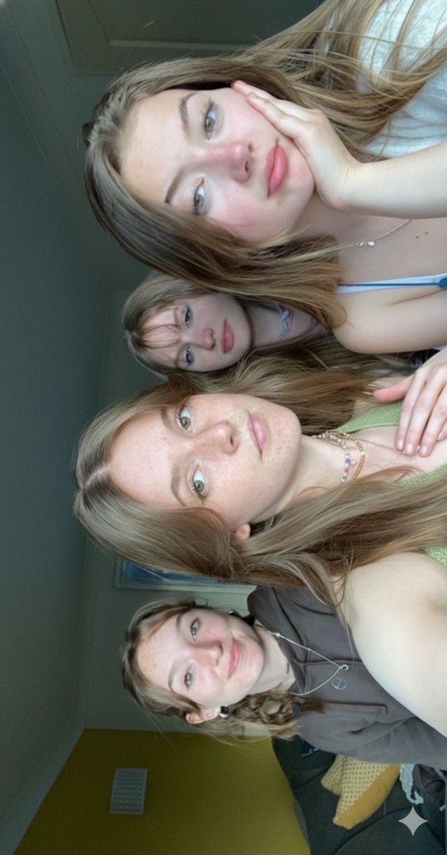Candid Bedroom Selfie of Three Freckled Girls — example 1