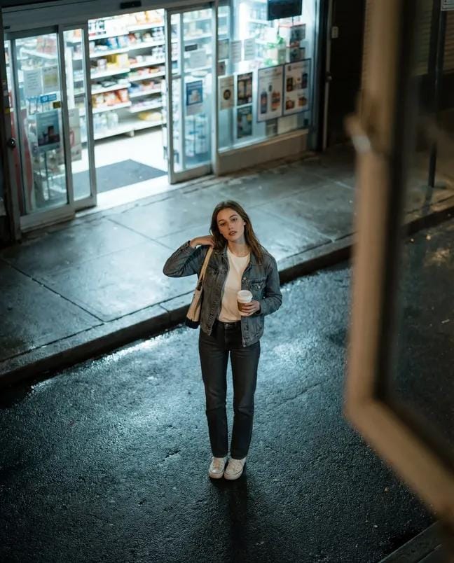 High-Angle Night Street Fashion Photograph — example 1