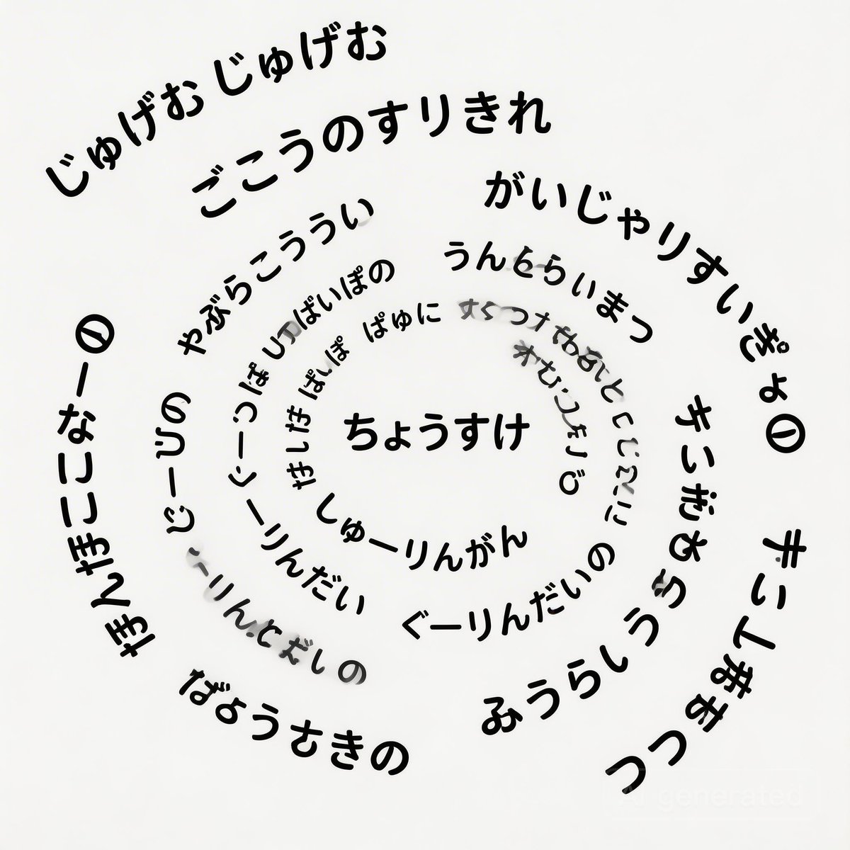 Japanese Text Spiral Generation Prompt (Jugemu) — example 1