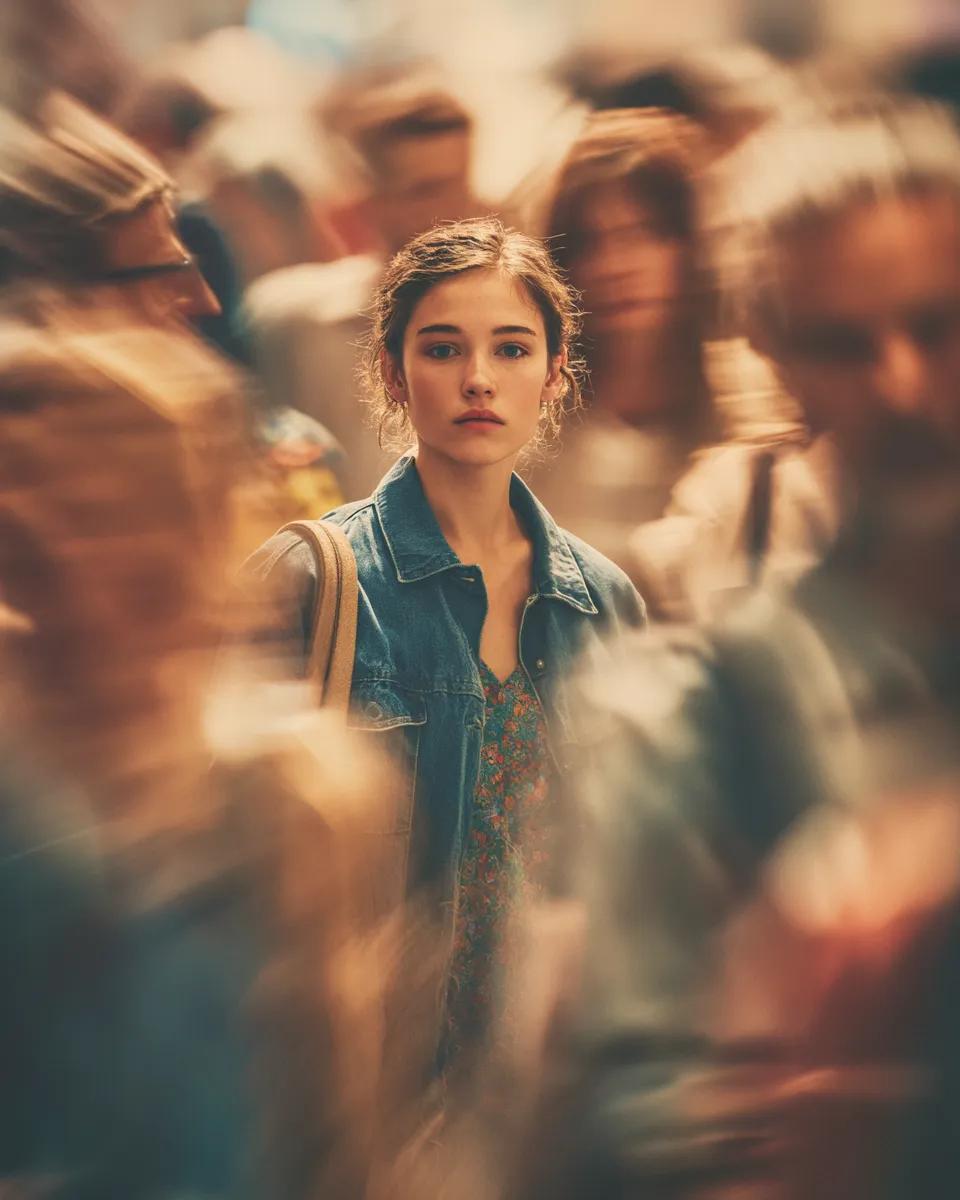 Cinematic Portrait with Motion Blur Crowd — example 1