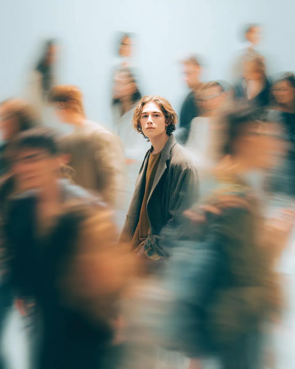 Cinematic Portrait with Motion Blur Crowd — example 2