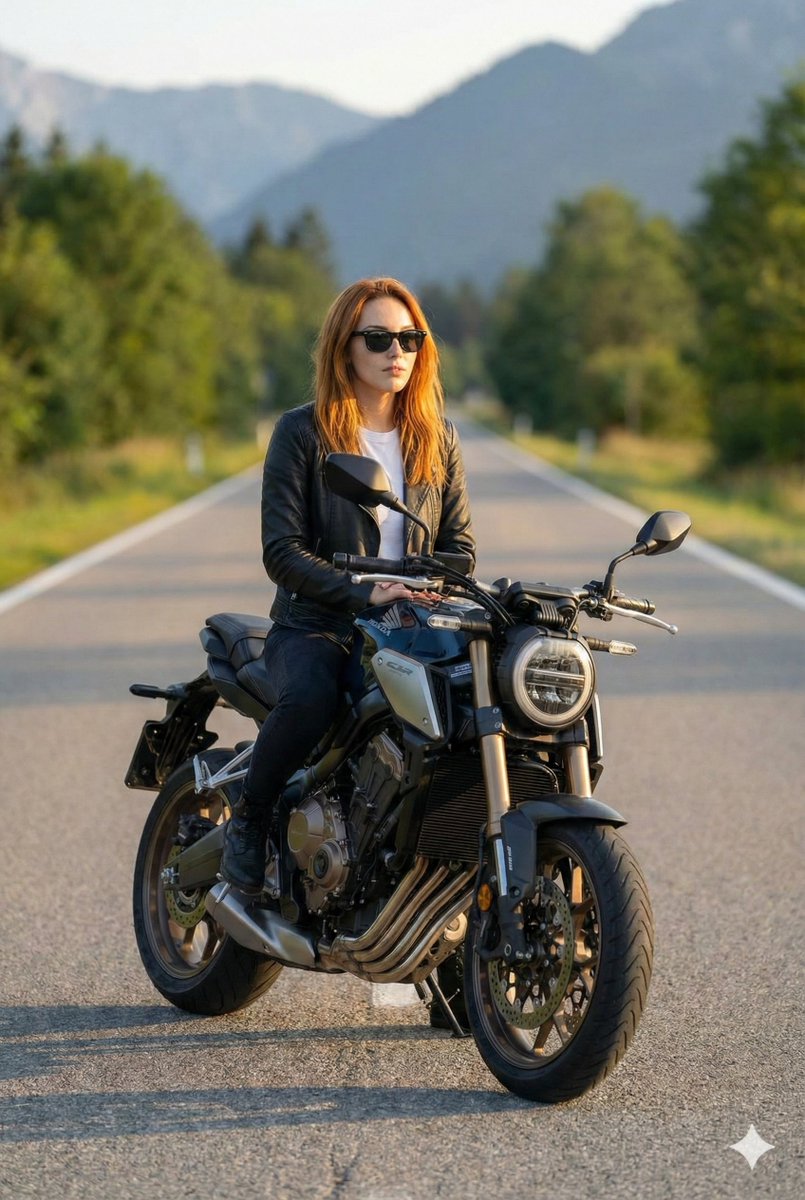 Cinematic Portrait of Man on Modern Motorbike — example 2