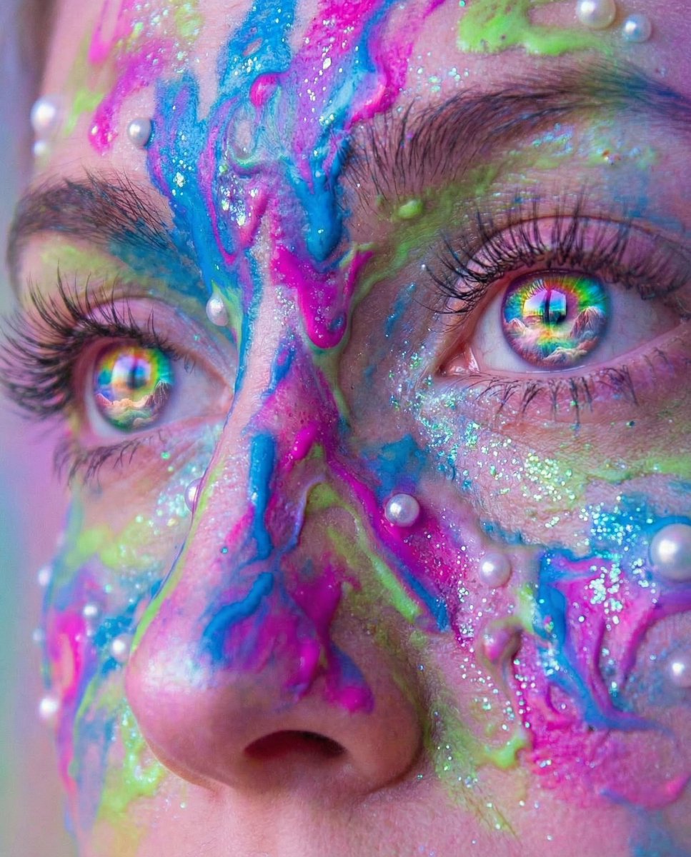 Surreal Portrait with Rainbow Irises and Melted Paint — example 1