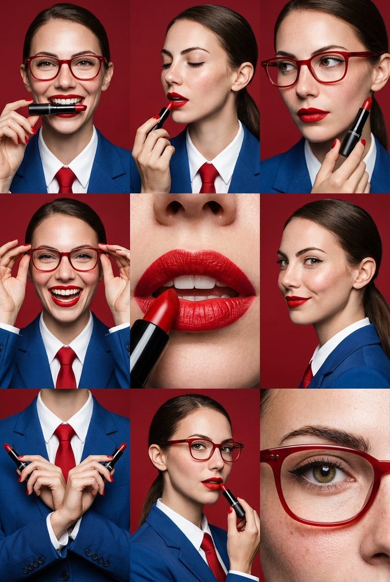 9-Panel Editorial Beauty Grid for Lipstick Commercial — example 1