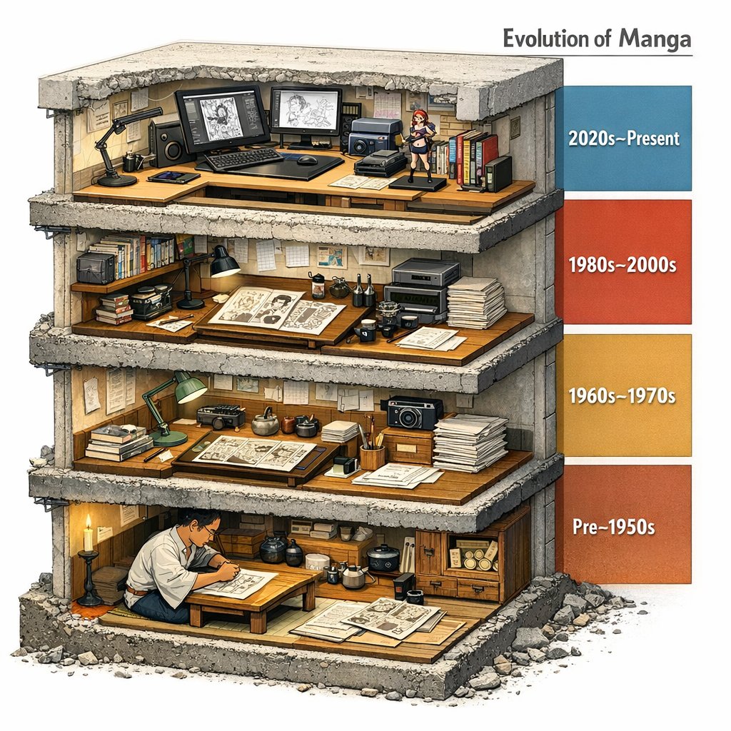 Manga Evolution Architectural Section Prompt — example 2